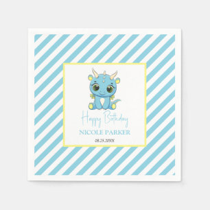 Serviette En Papier Bébé mignon Dragon Bleu Stripes Anniversaire
