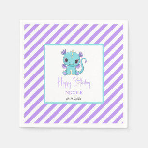 Serviette En Papier Bébé mignon Dragon Purple Stripes Anniversaire