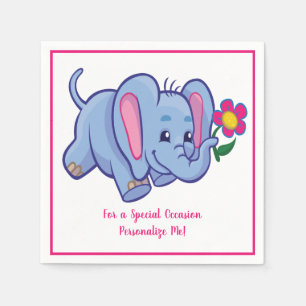 Serviette En Papier Bébé mignon Eléphant & Fleur Personnalisé