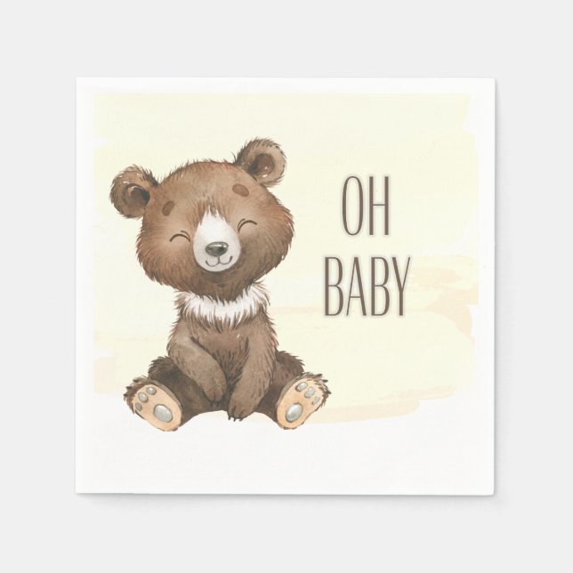 Serviette En Papier Bébé mignon Ours Baby shower Jaune Splash (Devant)