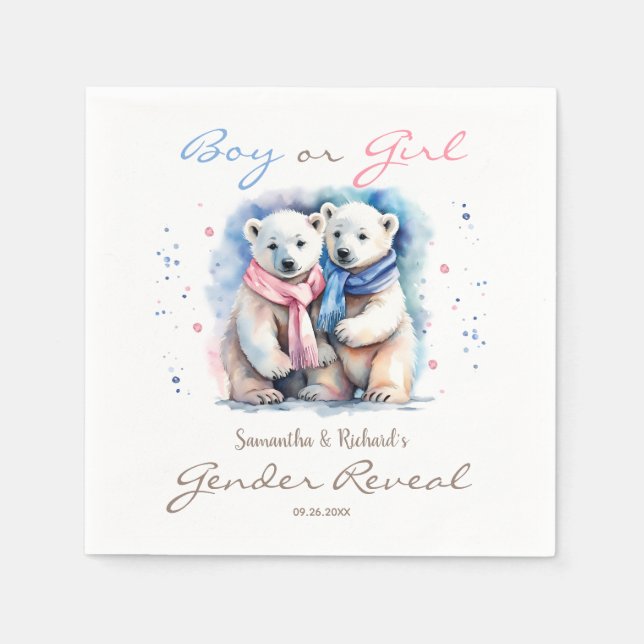 Serviette En Papier Bébé mignon ours garçon ou fille hiver Sexe Révéla (Devant)