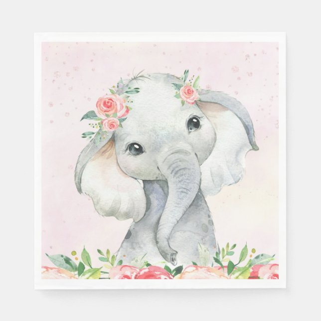Serviette En Papier Bébé mignonne fille éléphant Baby shower serviette (Devant)