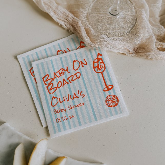 Serviette En Papier Bébé Orange Bleu Tiré À La Main Sur Le Baby shower (Créateur téléchargé)