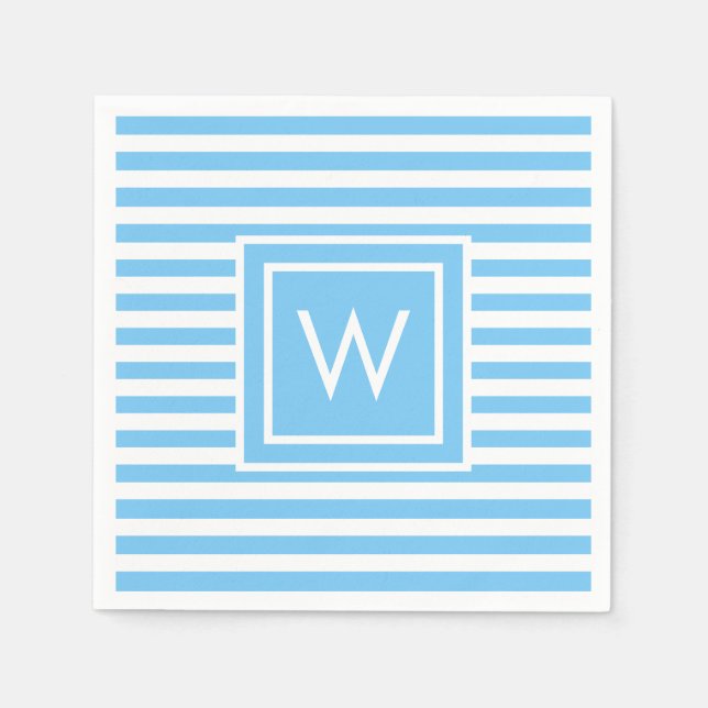 Serviette En Papier Bébé personnalisé rayé bleu et blanc (Devant)