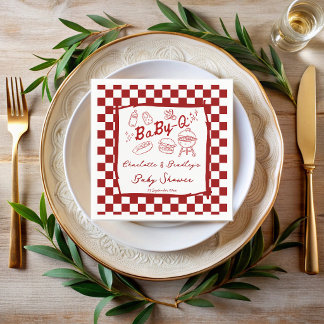 Serviette En Papier Bébé q barbecue rouge à carreaux baby shower