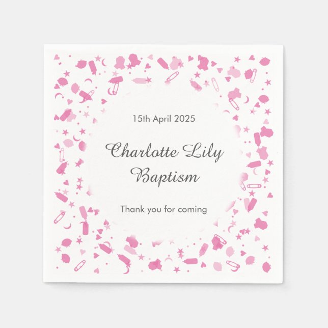 Serviette En Papier Bébé rose Confetti Baptême Christening (Devant)