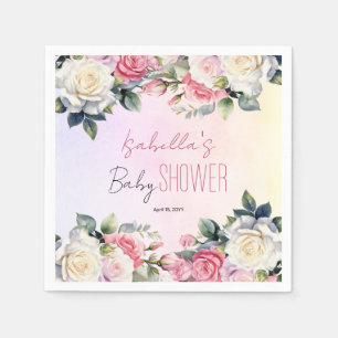 Serviette En Papier Bébé rose en Fleur Baby shower Floral