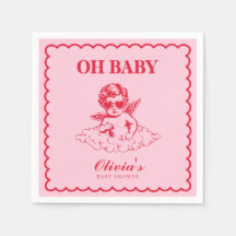 Bébé Rose et Rouge Rétro Chérubin Baby Shower