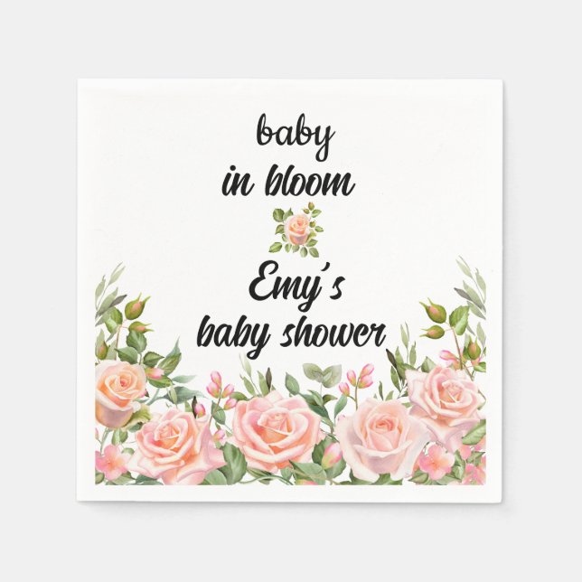 Serviette En Papier bébé rose fleuri en fleur bébé douche fille (Devant)