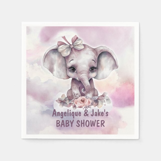 Serviette En Papier Bébé rose mignon Eléphant Baby shower fille (Devant)