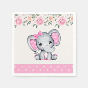 Serviette En Papier Bébé rose mignon éléphant et frontière Rose