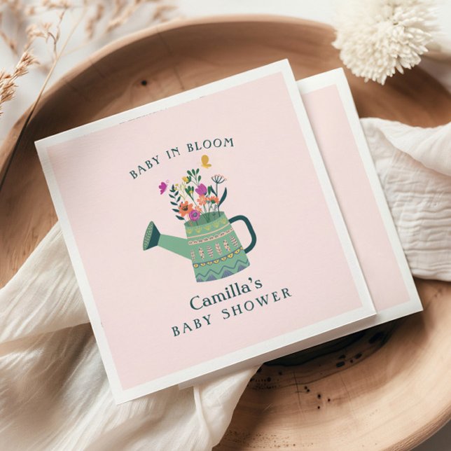 Serviette En Papier Bébé rose vert en fleur papier Baby shower Napkin (Créateur téléchargé)