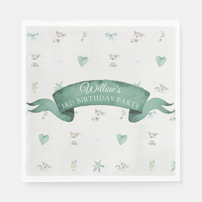 Serviette En Papier Bébé vert et gris Koala fête d'anniversaire (Devant)