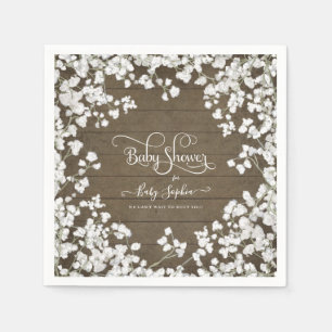 Serviette En Papier Bébés Rustiques Respirer Blanc Floral Baby showe