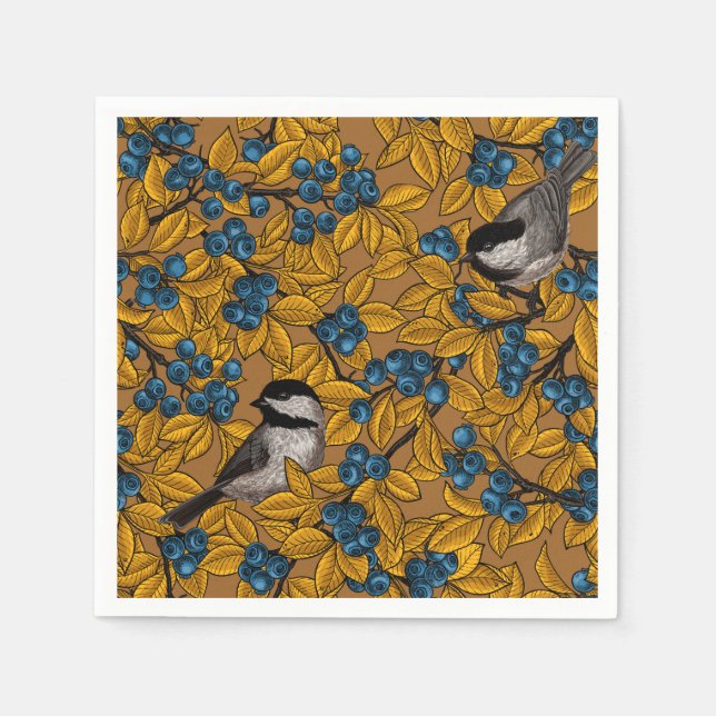 Serviette En Papier Bécasseaux sur les branches de bleuets (Devant)