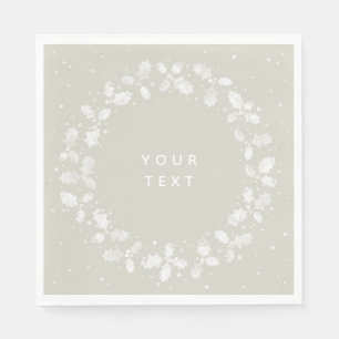 Serviette En Papier Beige + Blanc Imprimé à la main Holly Wreath Noël