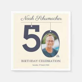Serviette En Papier Beige Vintage 50e anniversaire Photo personnalisée