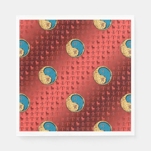 Serviette En Papier Bélier et tigre d'eau (Devant)