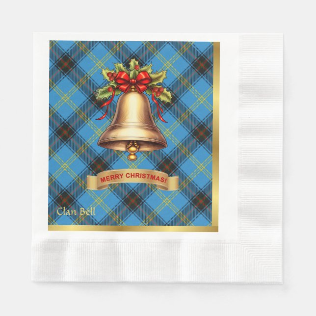 Serviette En Papier Bell personnalisé Tartan Noël (Devant)