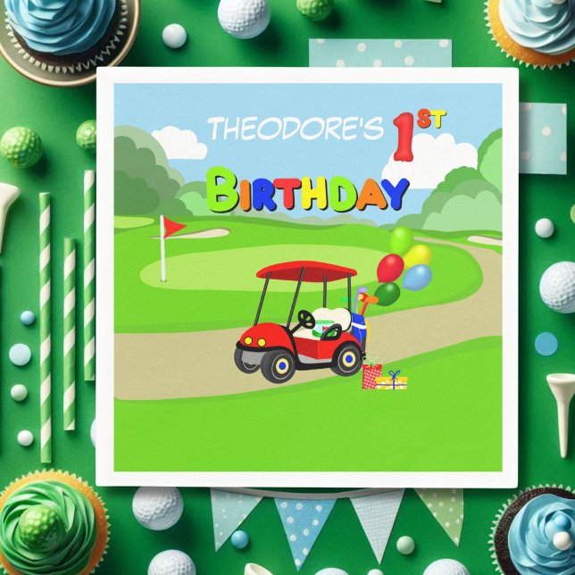 Serviette En Papier Belle 1er anniversaire Red Golf Cart Boy's (Créateur téléchargé)