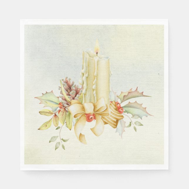 Serviette En Papier Belle Aquarelle de Noël Design bougie (Devant)