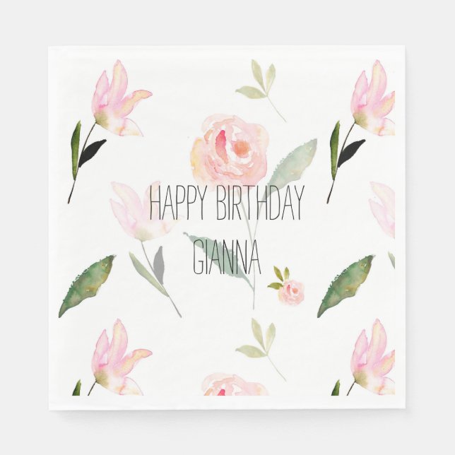 Serviette En Papier Belle aquarelle rose florale (Devant)
