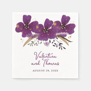 Serviette En Papier Belle Aquarelle Violet Fleurs Papier Napkin