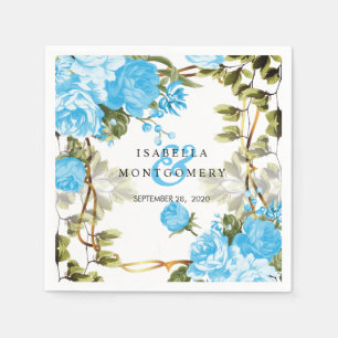 Serviette En Papier Belle Belle Bébé Bleu Floral Mariage