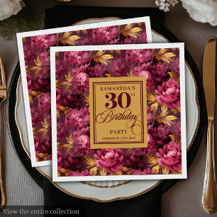 Serviette En Papier Belle Blush Bourgogne Gold 30e fête d'anniversaire