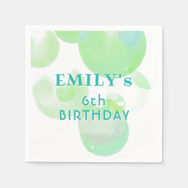 Serviette En Papier Belle bulles verte et bleue Anniversaire (Devant)