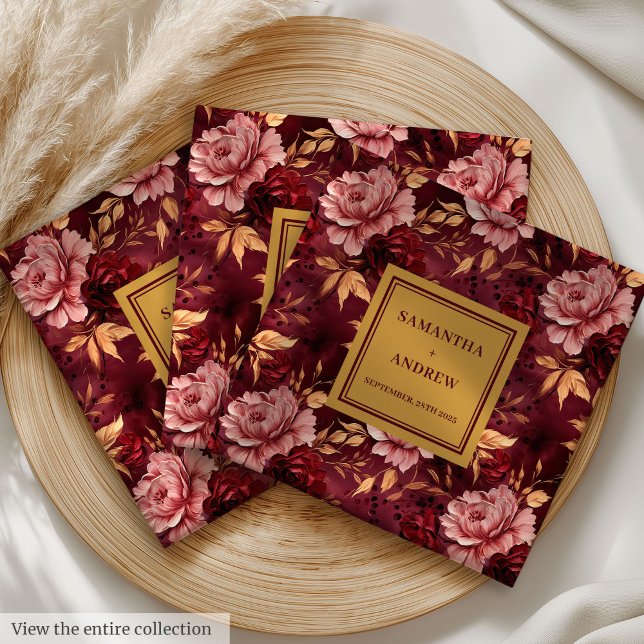 Serviette En Papier Belle Burgundy Blush Gold Dinner Mariage Napkins (Lovely Burgundy Blush Gold Wedding Dinner Napkins)