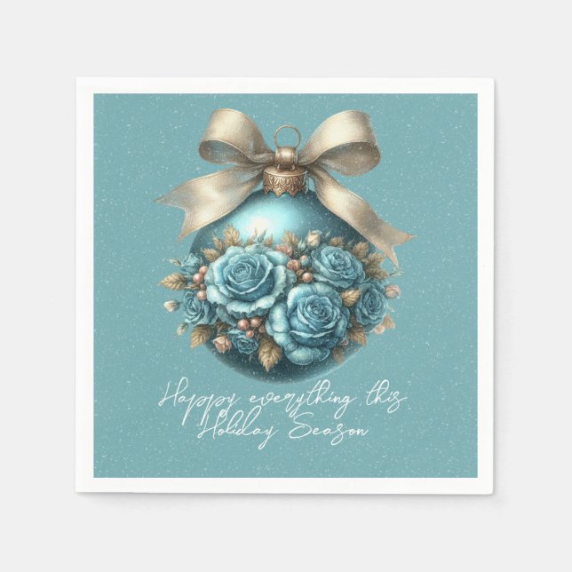Serviette En Papier Belle Cascade de Noël Turquoise Roses (Devant)