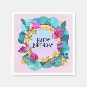 Serviette En Papier Belle couronne florale d'anniversaire
