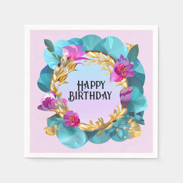 Serviette En Papier Belle couronne florale d'anniversaire (Devant)