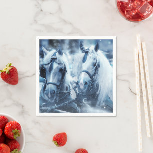 Serviette En Papier Belle équipe de chevaux Photo d'hiver