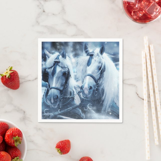 Serviette En Papier Belle équipe de chevaux Photo d'hiver (En situation)