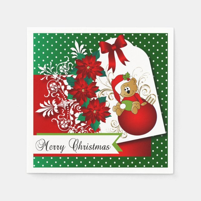 Serviette En Papier Belle et amusante Joyeux Ours de Noël (Devant)