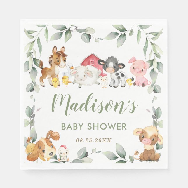 Serviette En Papier Belle ferme Animaux verdure Baby shower d'annivers (Devant)