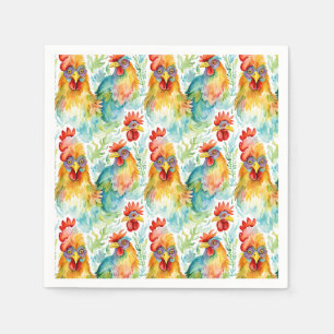 Serviette En Papier Belle ferme d'aquarelle poulets Anniversaire