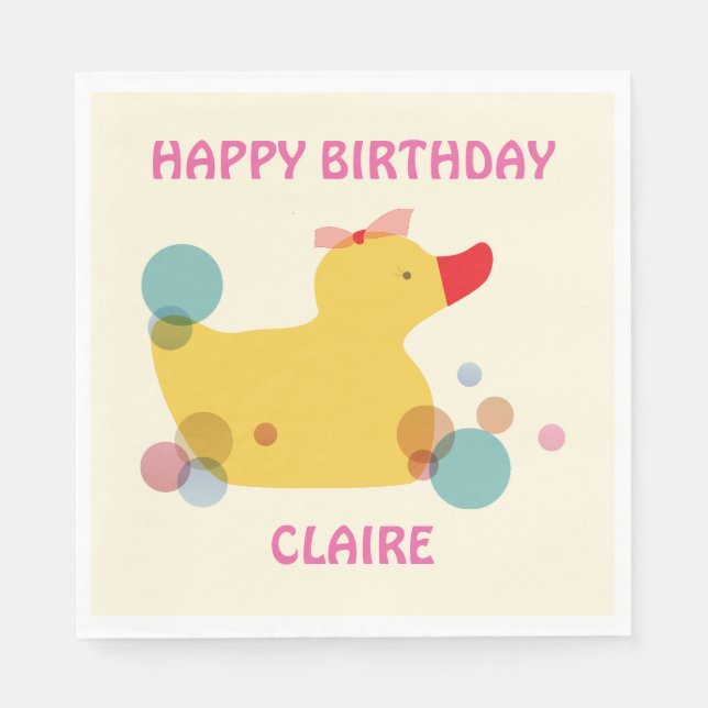 Serviette En Papier Belle fête d'anniversaire de canard jaune (Devant)