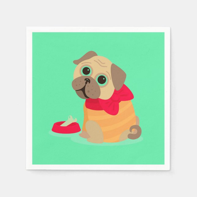 Serviette En Papier Belle fête d'anniversaire de fille de chien carlin (Devant)