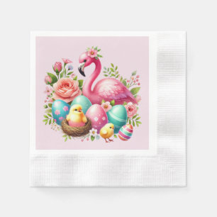 Serviette En Papier Belle fête de Pâques flamingo rose