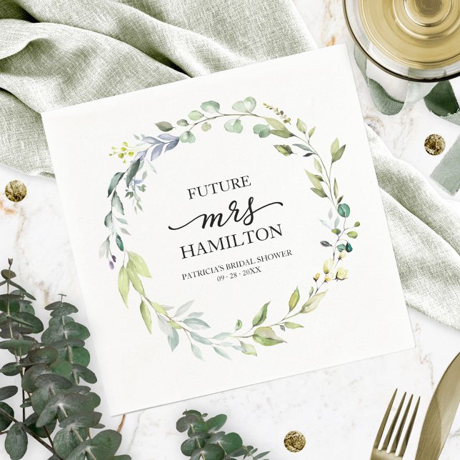 Serviette En Papier Belle Fête des mariées verte Eucalyptus Wreath (Créateur téléchargé)