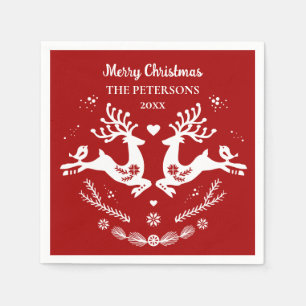 Serviette En Papier Belle Fête Scandi Rouge Blanc Noël Cerf