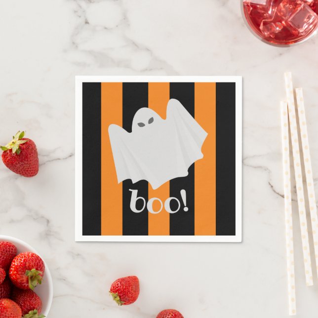 Serviette En Papier Belle Ghost Halloween Napkins Orange Black Stripes (En situation)