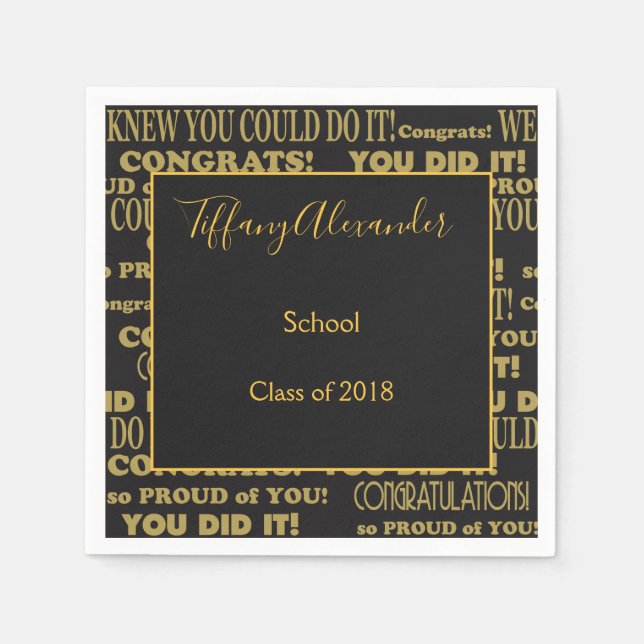 Serviette En Papier Belle Graduation Noire et Or (Devant)