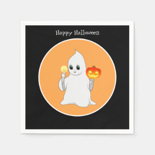 Serviette En Papier Belle Halloween Ghost & Citrouille sur Black & Ora