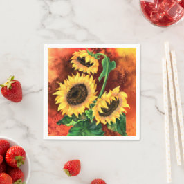 Serviette En Papier Belle Naples Trois Tournesols - Peinture
