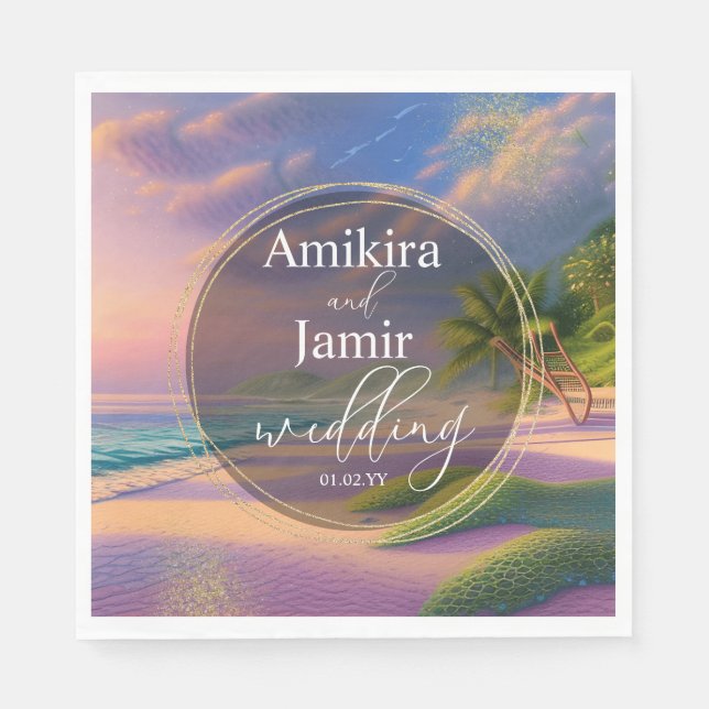 Serviette En Papier Belle plage Arrière - plan Parties scintillant Gol (Devant)