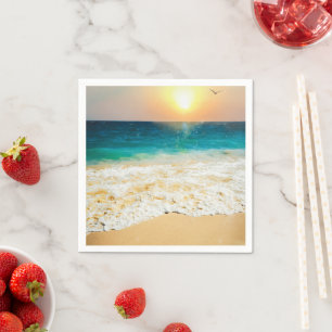 Serviette En Papier Belle plage d'été coucher de soleil